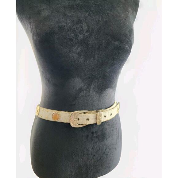 Elite Fresno Womens Western Belt Brown Basket Weave Lucite Polished Stones L - Picture 1 of 6